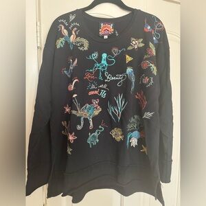 Johnny Was Love & Beauty Embroidered Sweatshirt | Boho Graphic Pullover | Size L